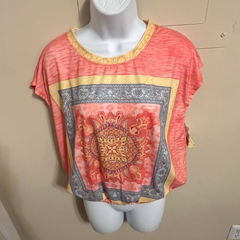 New with Tags-ONE WORLD Pink/Coral Dolman Sleeve Graphic Tee
